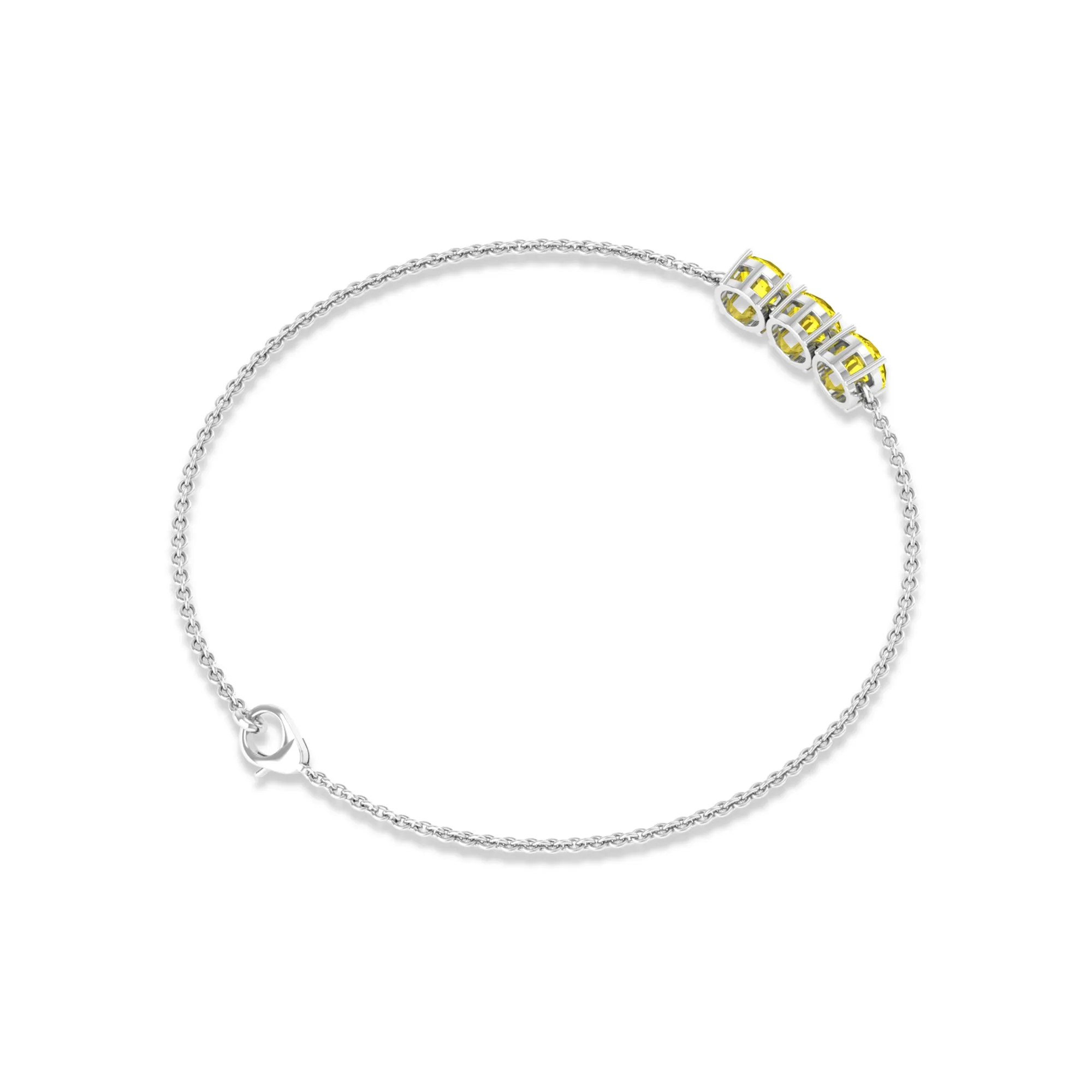 Round Yellow Sapphire Three Stone Chain Bracelet