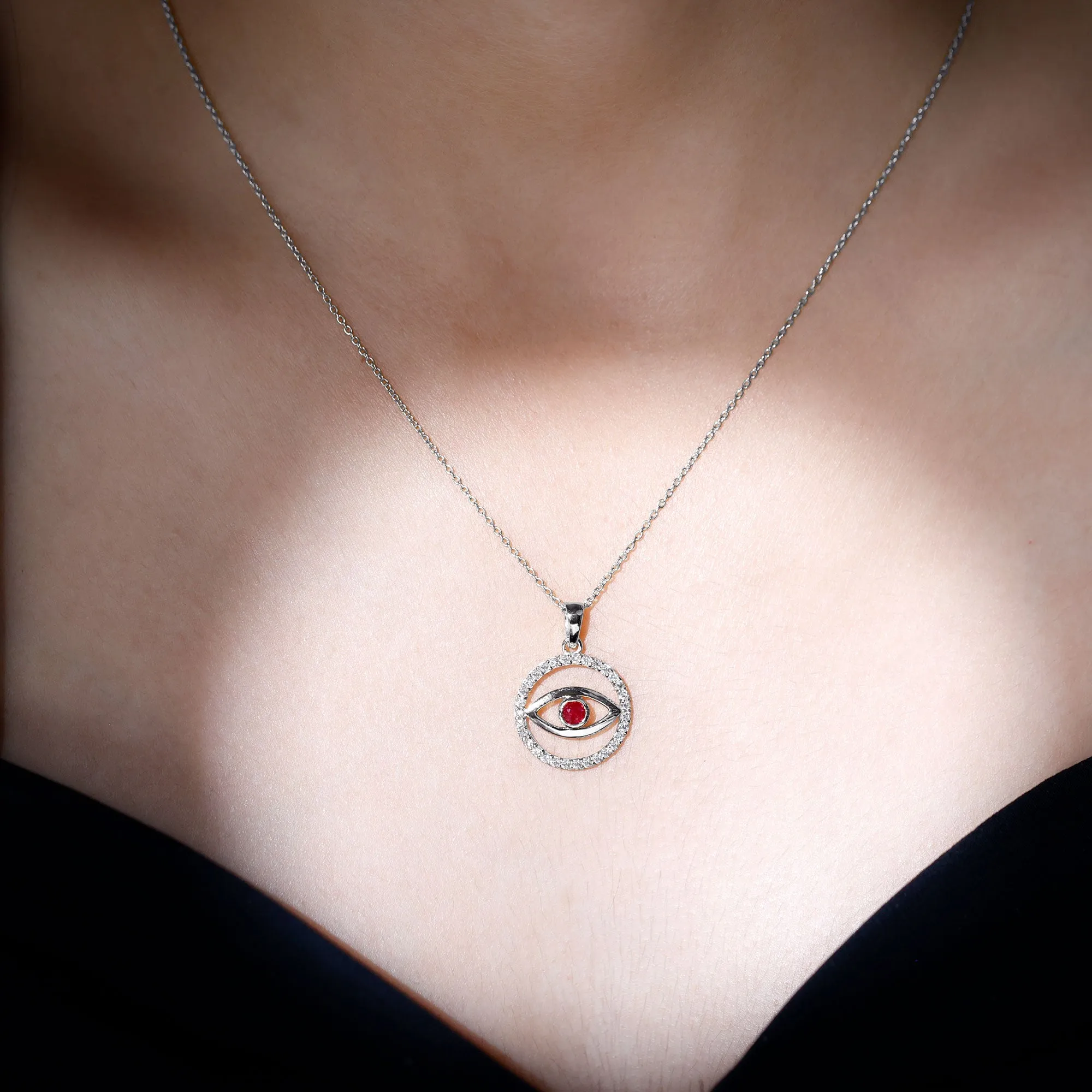Ruby Evil Eye Pendant with Diamond Eternity Circle