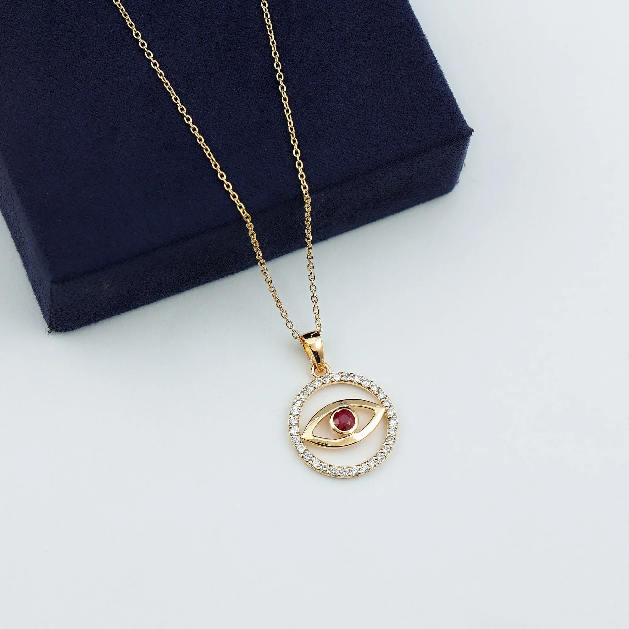 Ruby Evil Eye Pendant with Diamond Eternity Circle