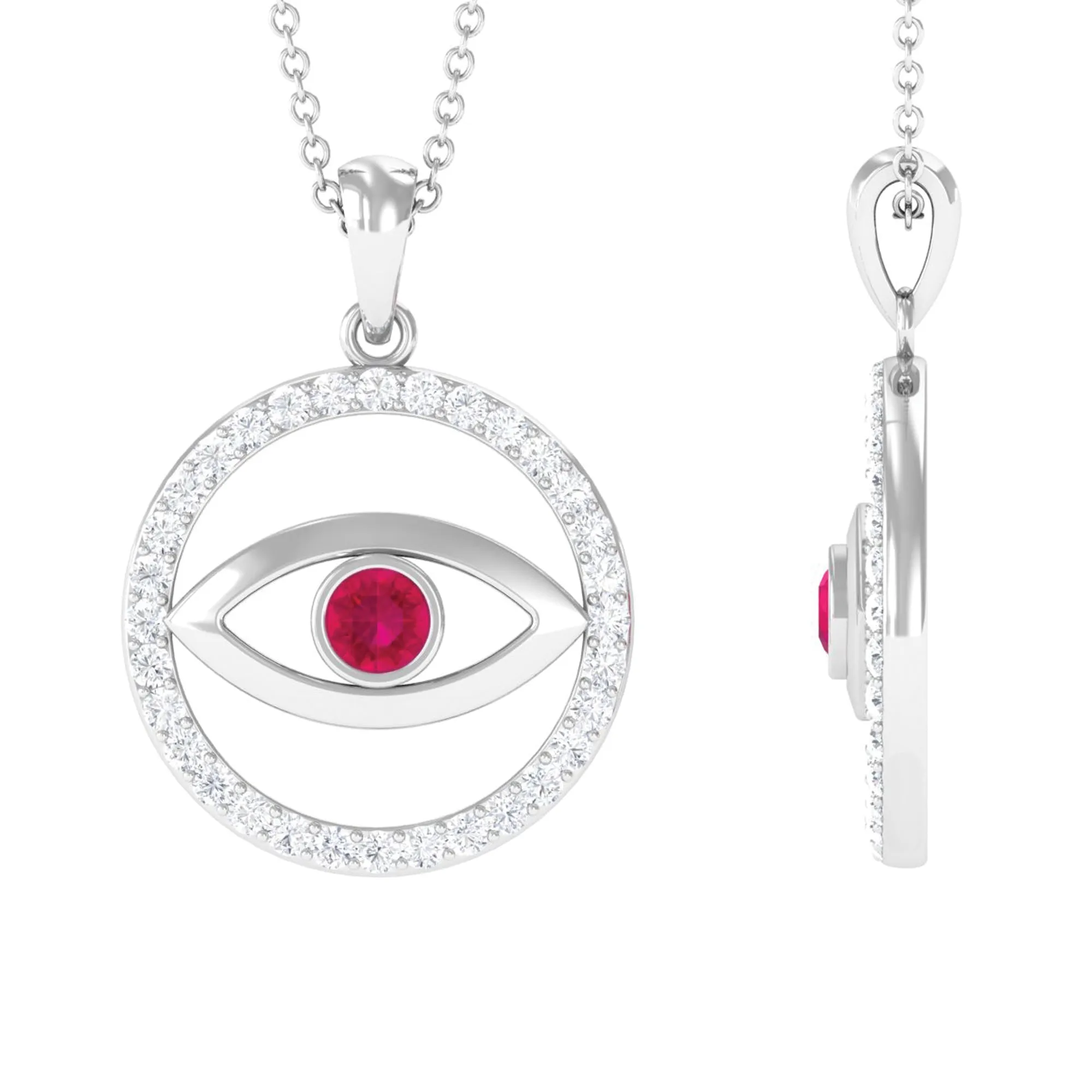 Ruby Evil Eye Pendant with Diamond Eternity Circle