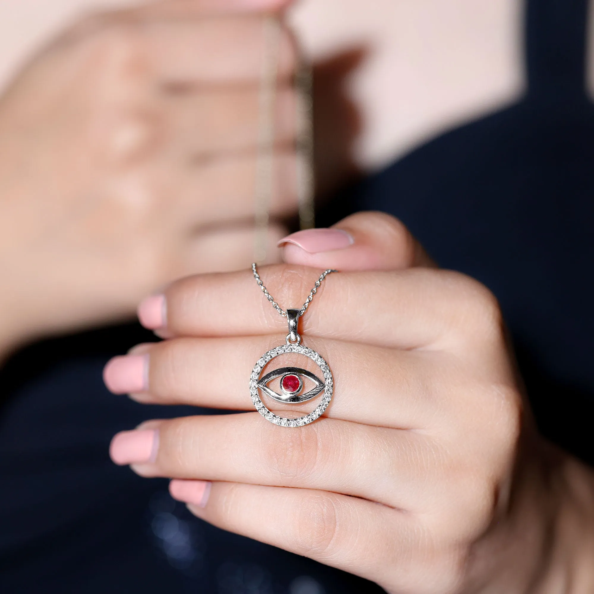 Ruby Evil Eye Pendant with Diamond Eternity Circle