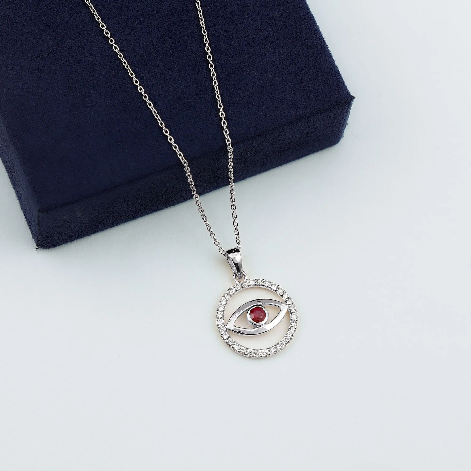 Ruby Evil Eye Pendant with Diamond Eternity Circle