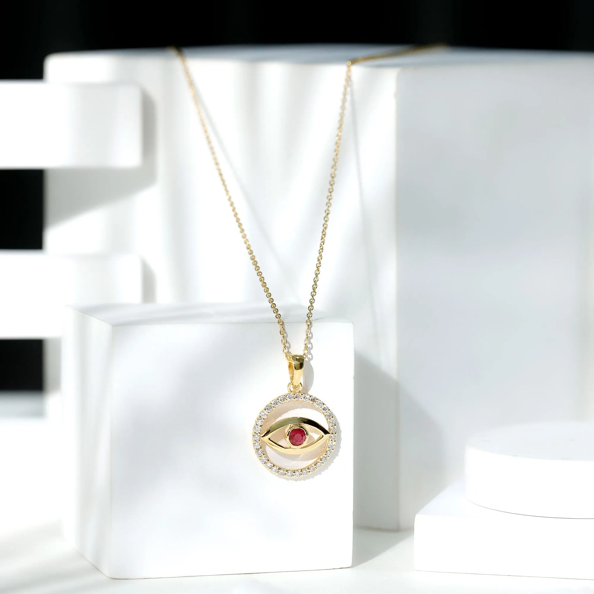 Ruby Evil Eye Pendant with Diamond Eternity Circle