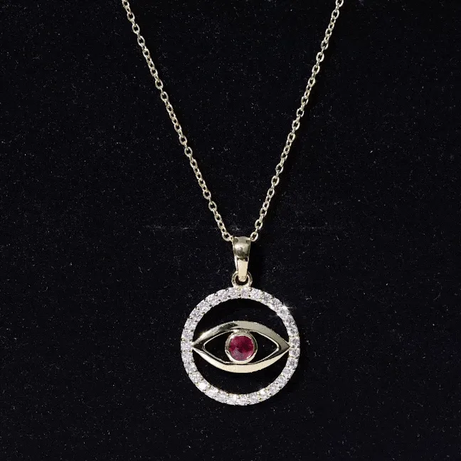 Ruby Evil Eye Pendant with Diamond Eternity Circle