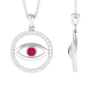 Ruby Evil Eye Pendant with Diamond Eternity Circle