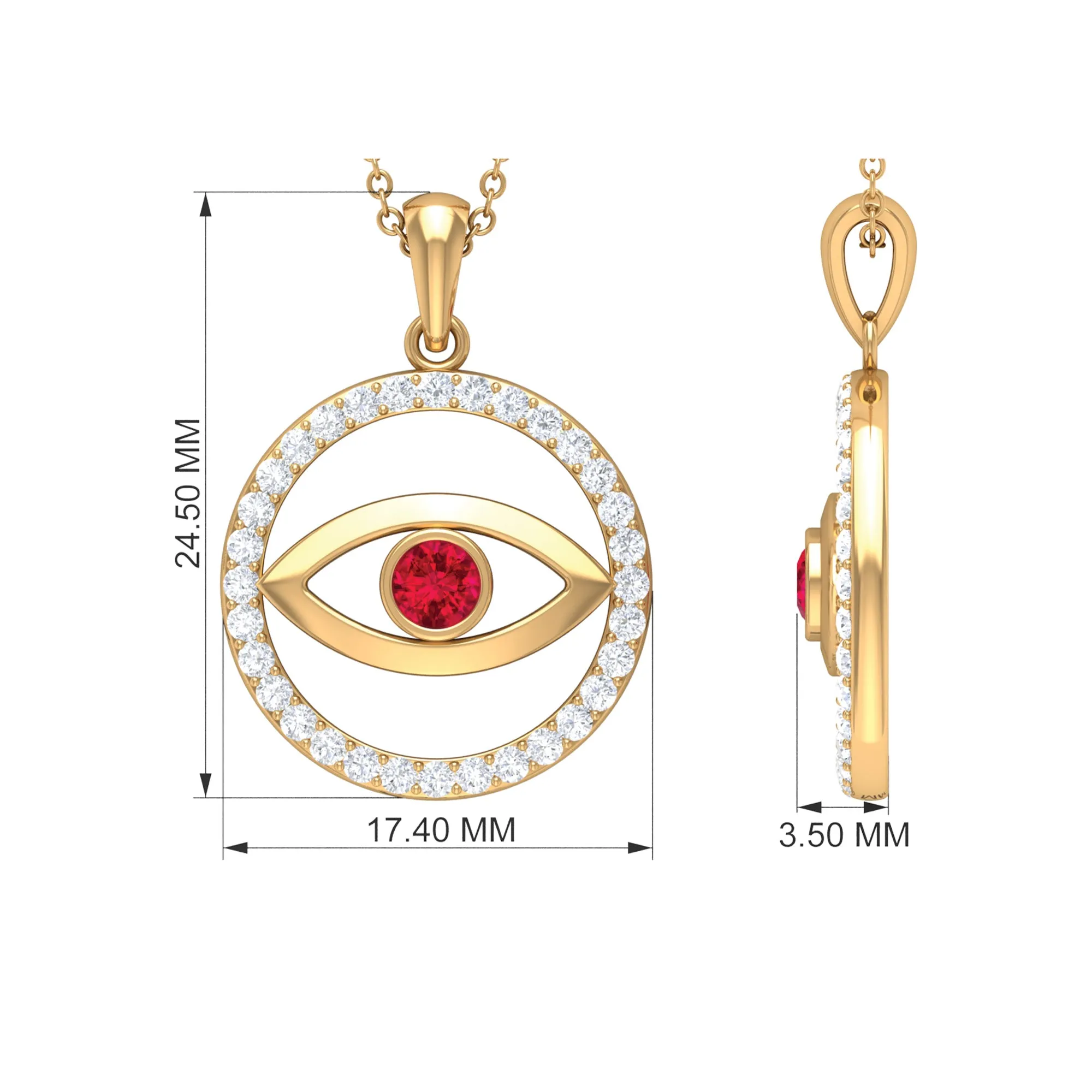 Ruby Evil Eye Pendant with Diamond Eternity Circle