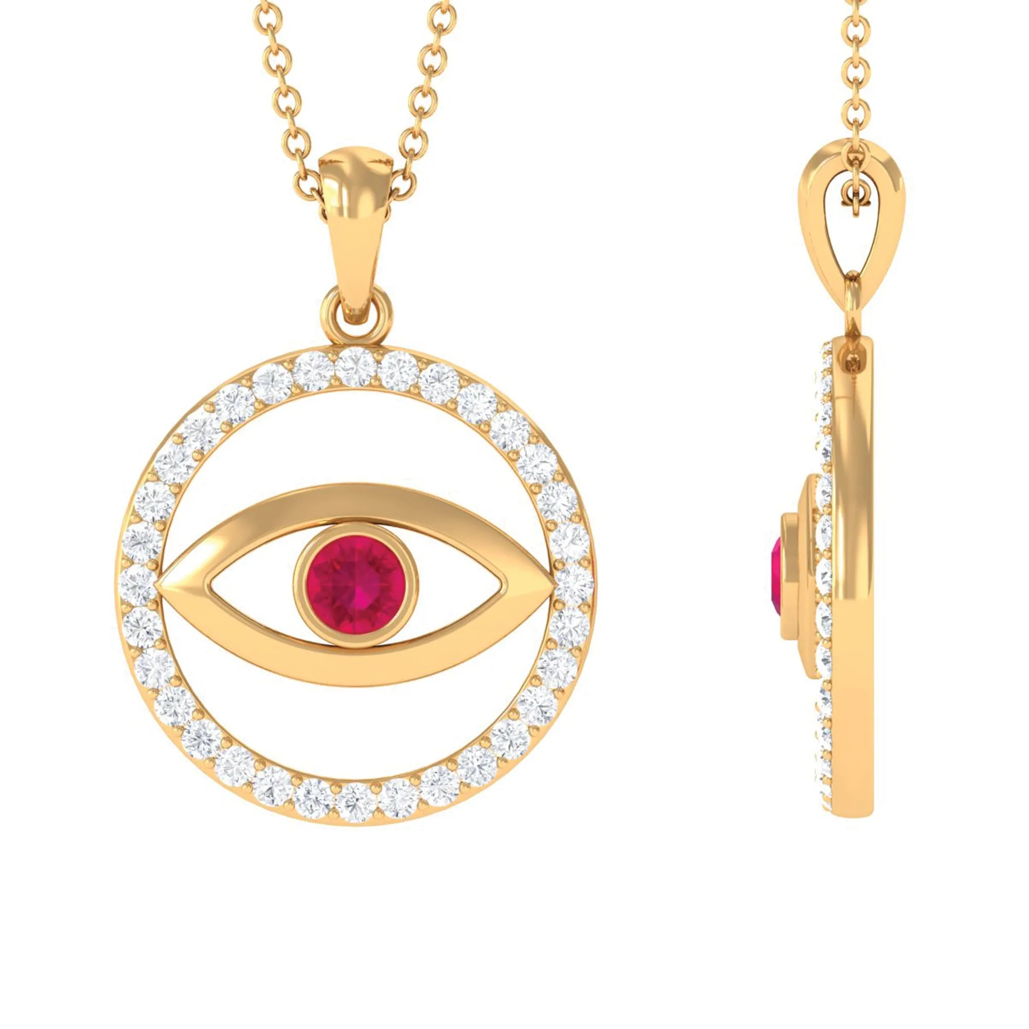Ruby Evil Eye Pendant with Diamond Eternity Circle