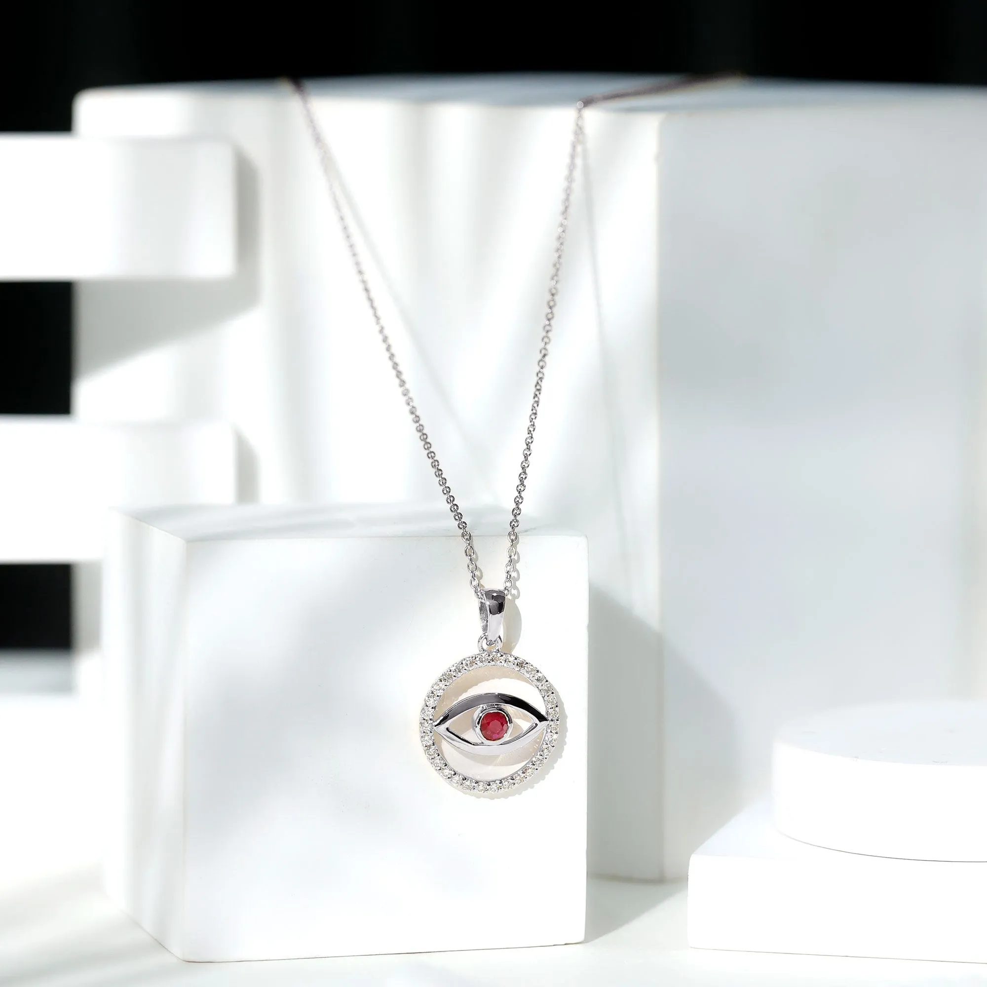 Ruby Evil Eye Pendant with Diamond Eternity Circle