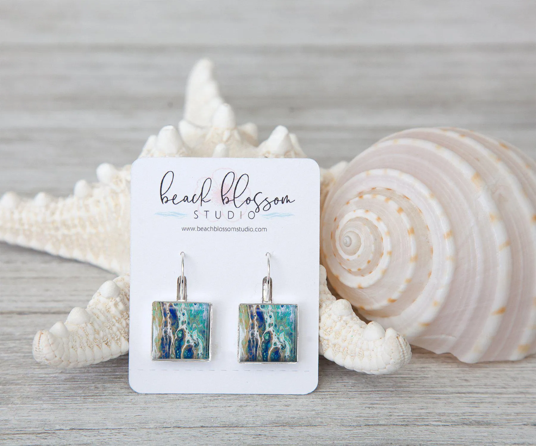 Sapphire Shores Square Dangle Earrings | Handmade Earrings | Beach Jewelry