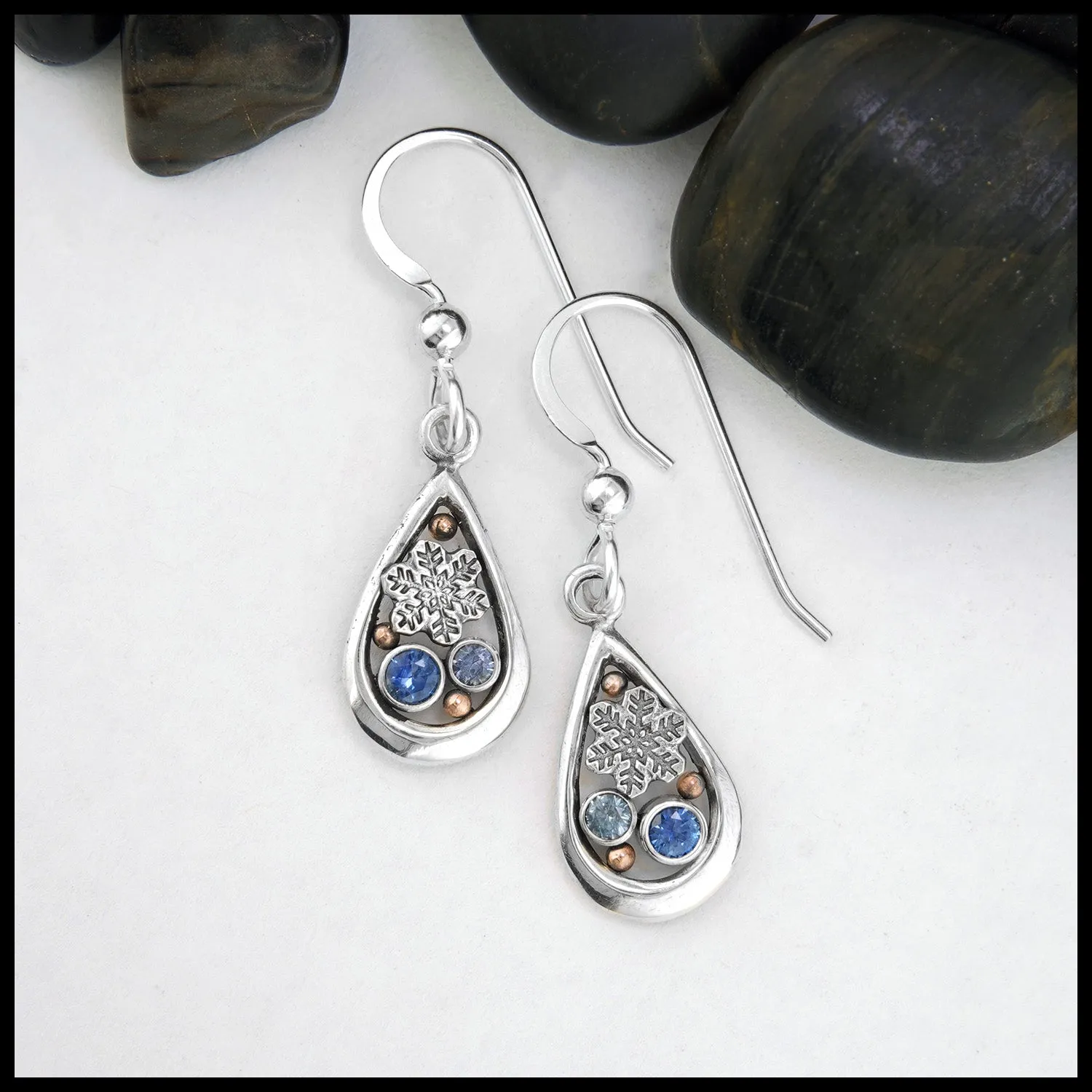 Sapphire Snowflake Drop Earrings