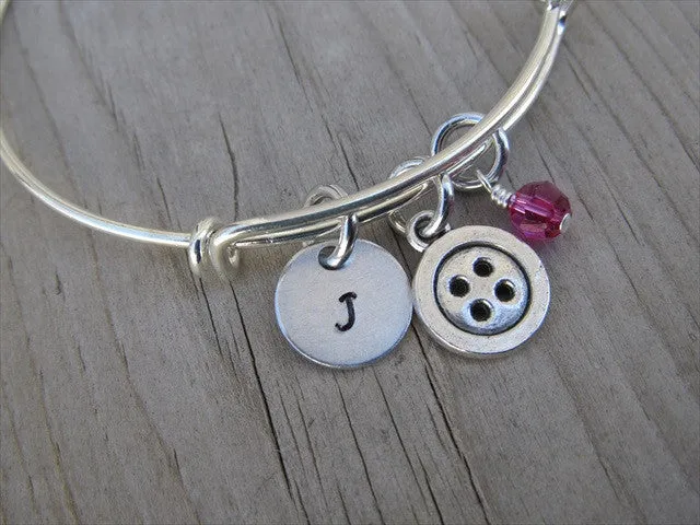 Sewing Charm Bracelet- Button Charm with Initial and Accent Bead of your choice