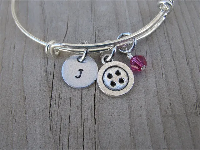 Sewing Charm Bracelet- Button Charm with Initial and Accent Bead of your choice