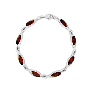 Silver & Amber Teardrop Twist Links Bracelet