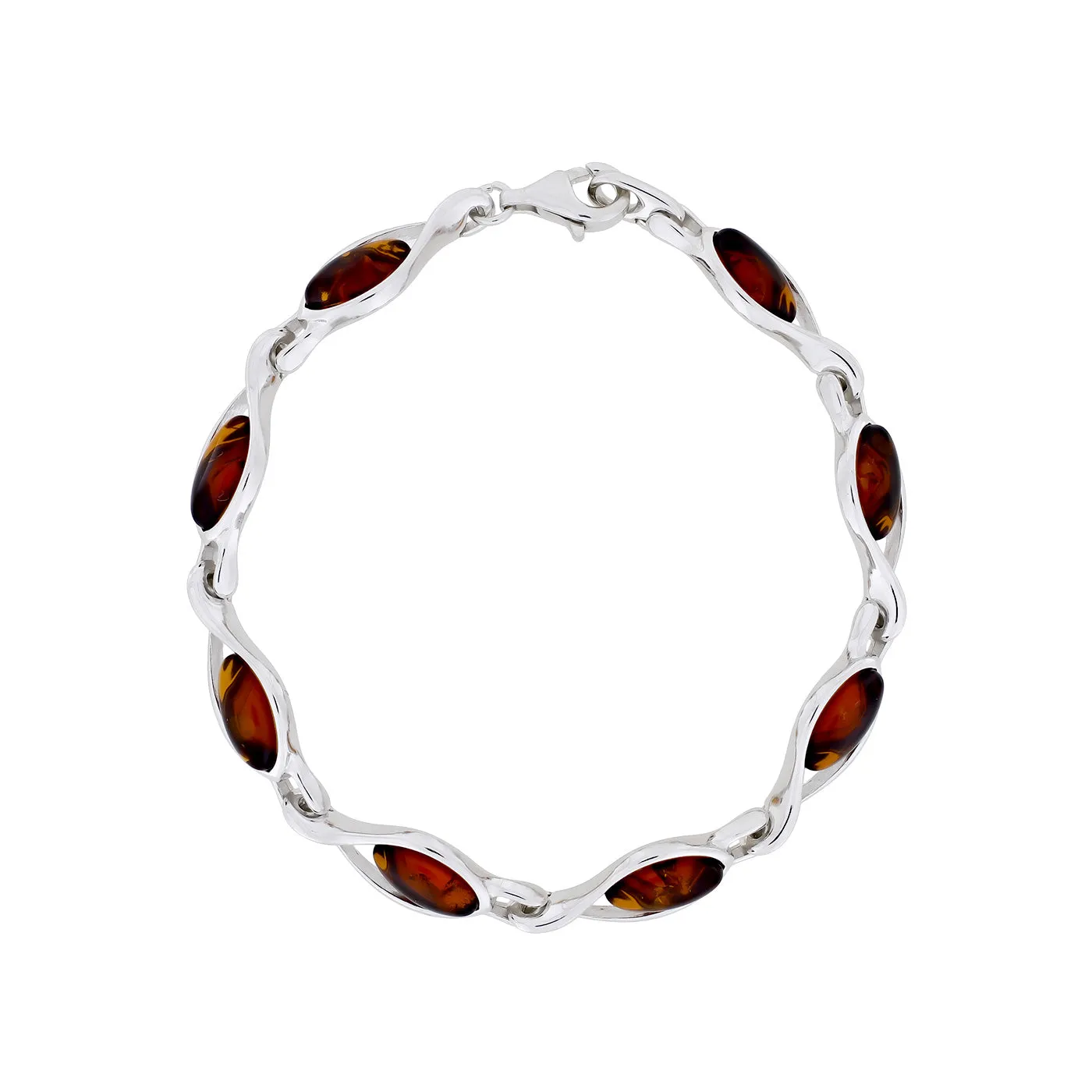 Silver & Amber Teardrop Twist Links Bracelet