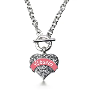 Silver Coral Abuela Pave Heart Charm Toggle Necklace