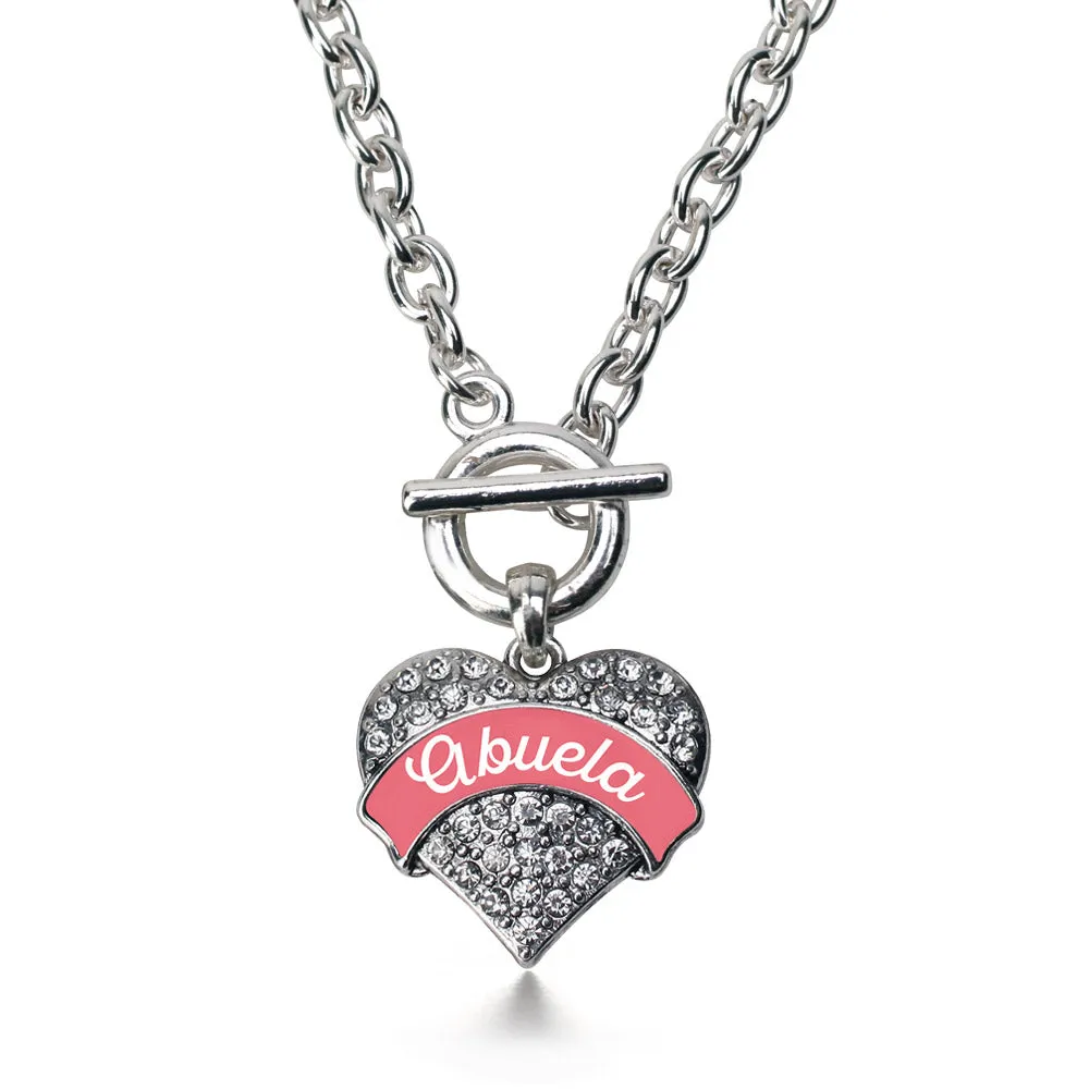 Silver Coral Abuela Pave Heart Charm Toggle Necklace