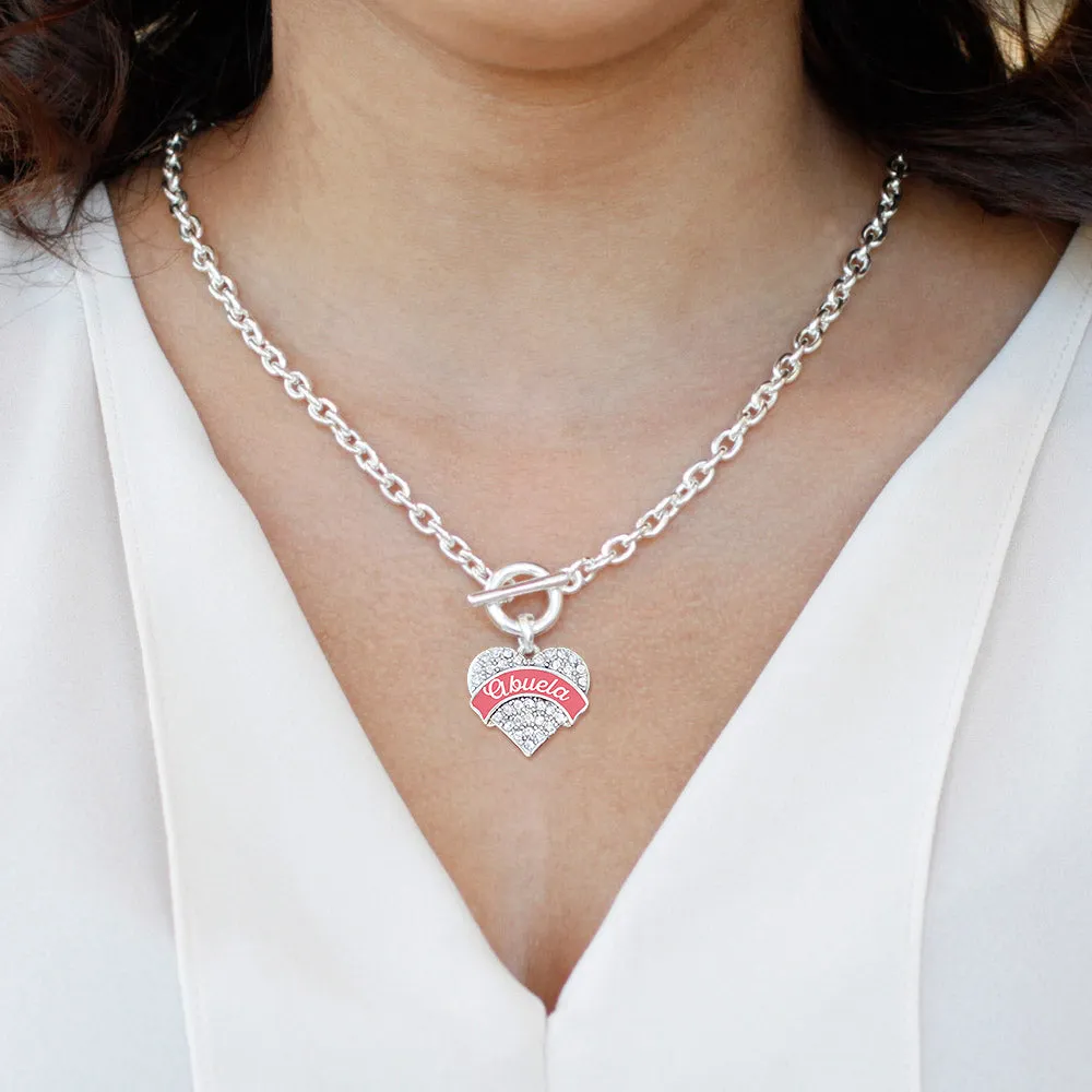 Silver Coral Abuela Pave Heart Charm Toggle Necklace
