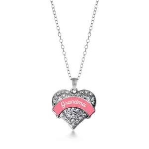 Silver Coral Grandma Pave Heart Charm Classic Necklace