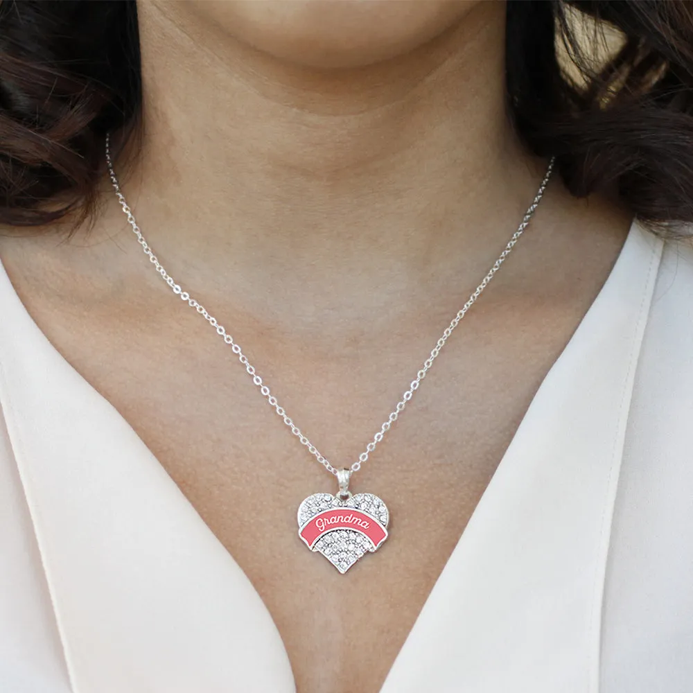 Silver Coral Grandma Pave Heart Charm Classic Necklace