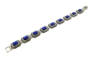 Silver Marcasite Sapphire Bracelet Square Blue Crystal