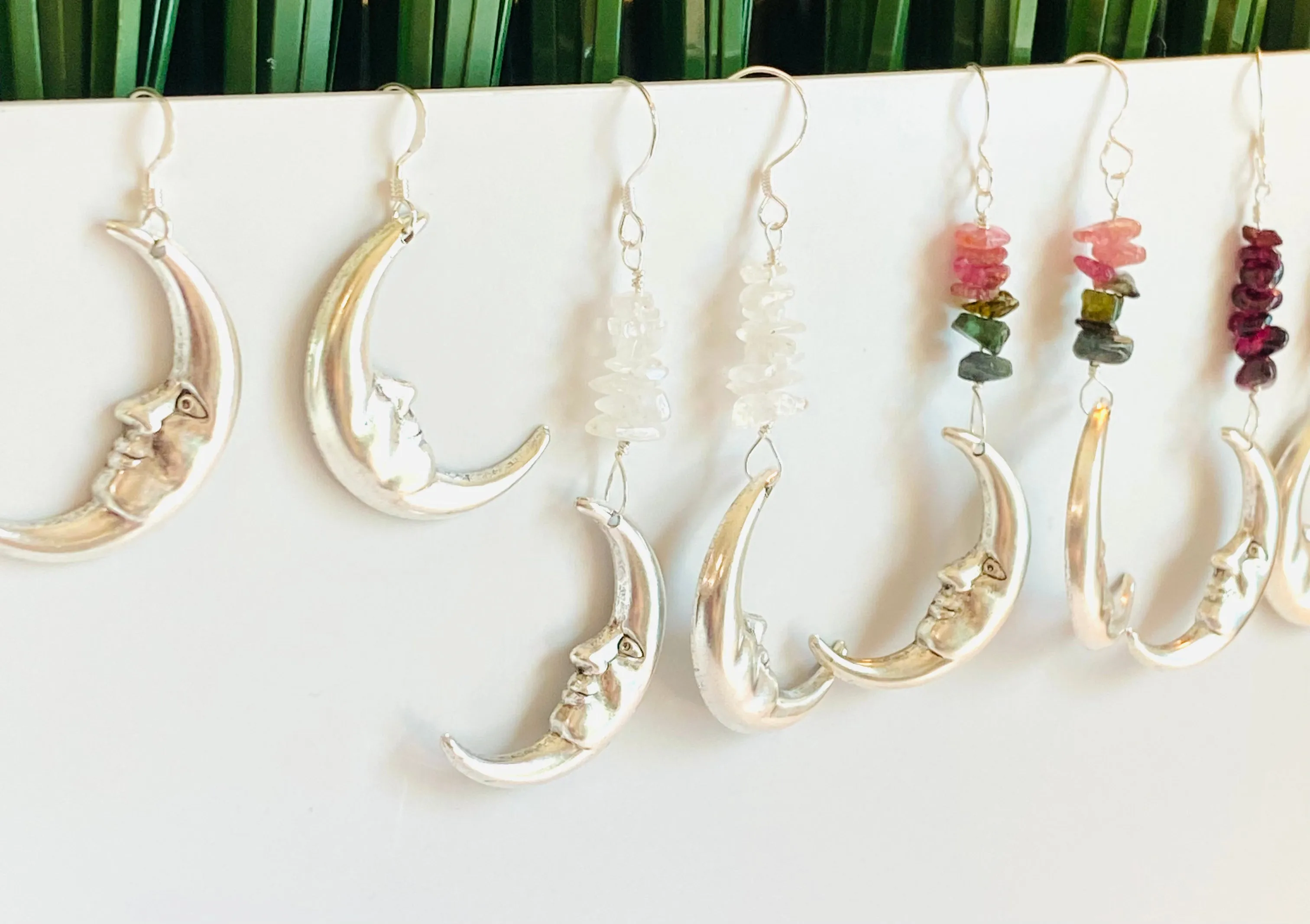 Silver Moon Earrings/ Gemstone Moon Earrings/Golden Moon Earrings