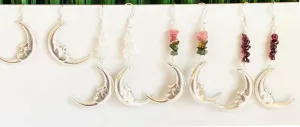 Silver Moon Earrings/ Gemstone Moon Earrings/Golden Moon Earrings