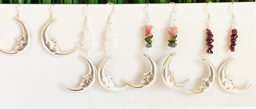 Silver Moon Earrings/ Gemstone Moon Earrings/Golden Moon Earrings