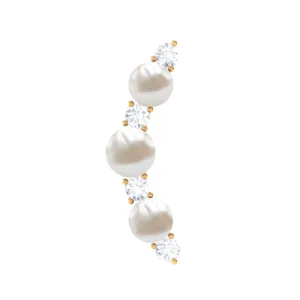 Simple Freshwater Pearl and Moissanite Climber Earring