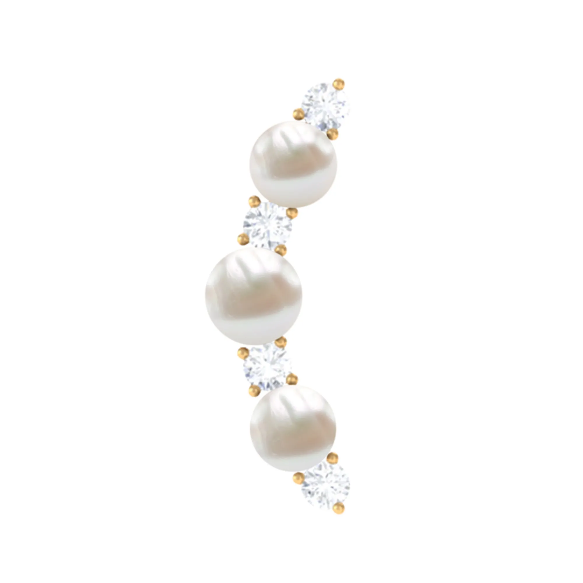 Simple Freshwater Pearl and Moissanite Climber Earring