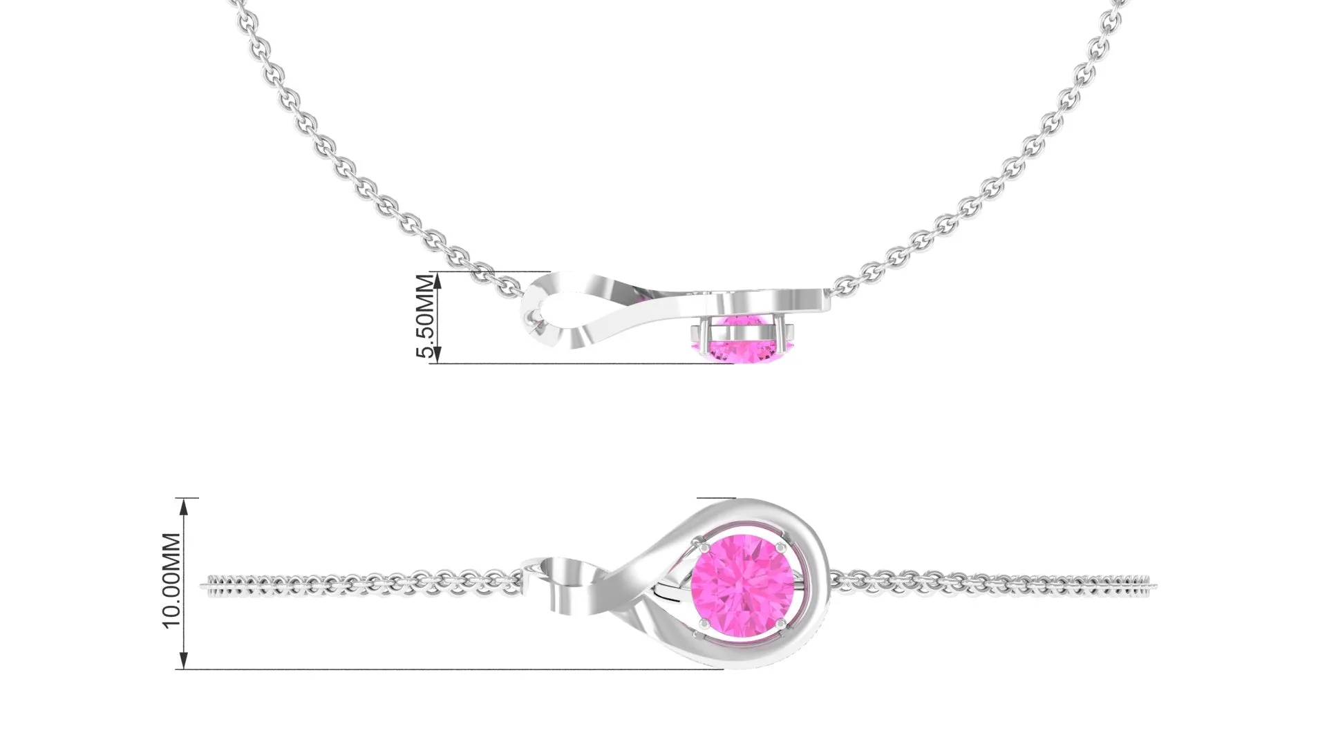 Simple Round Pink Sapphire Infinity Chain Bracelet
