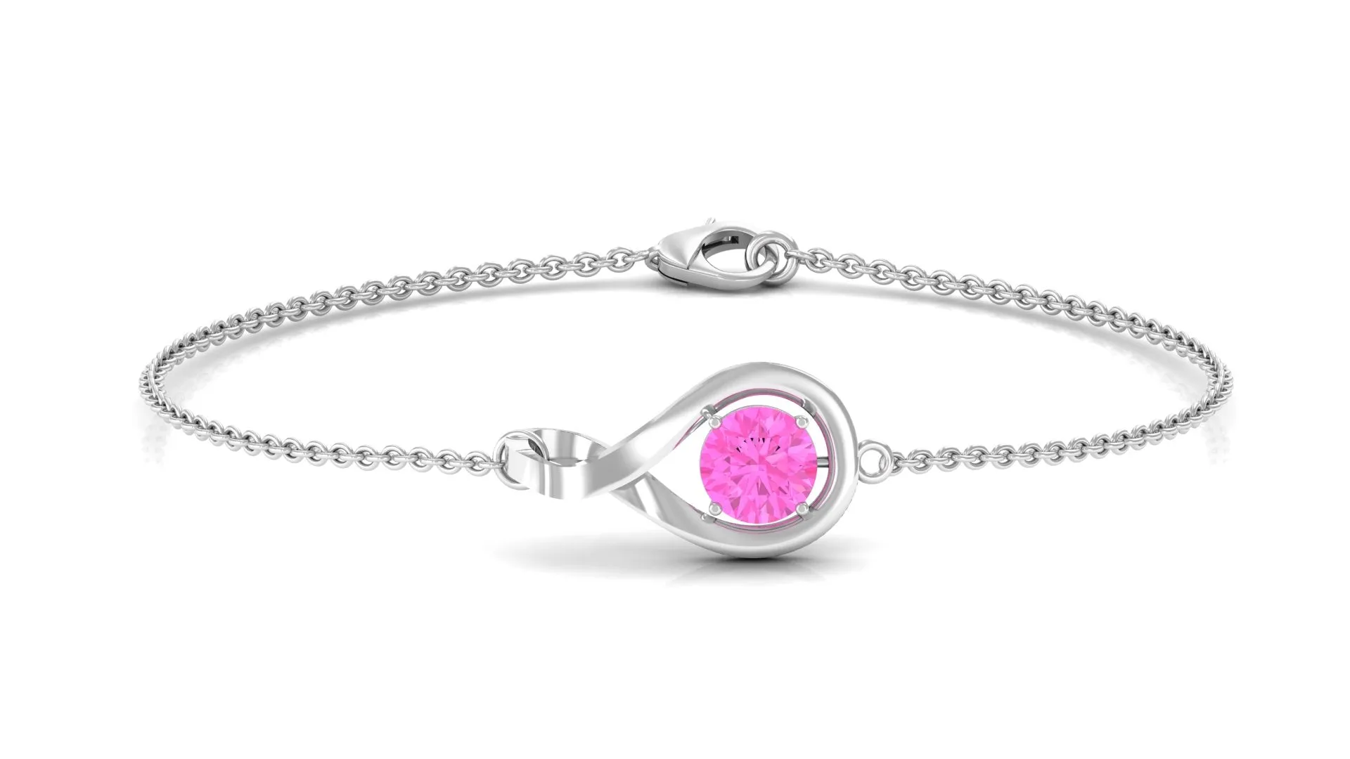 Simple Round Pink Sapphire Infinity Chain Bracelet