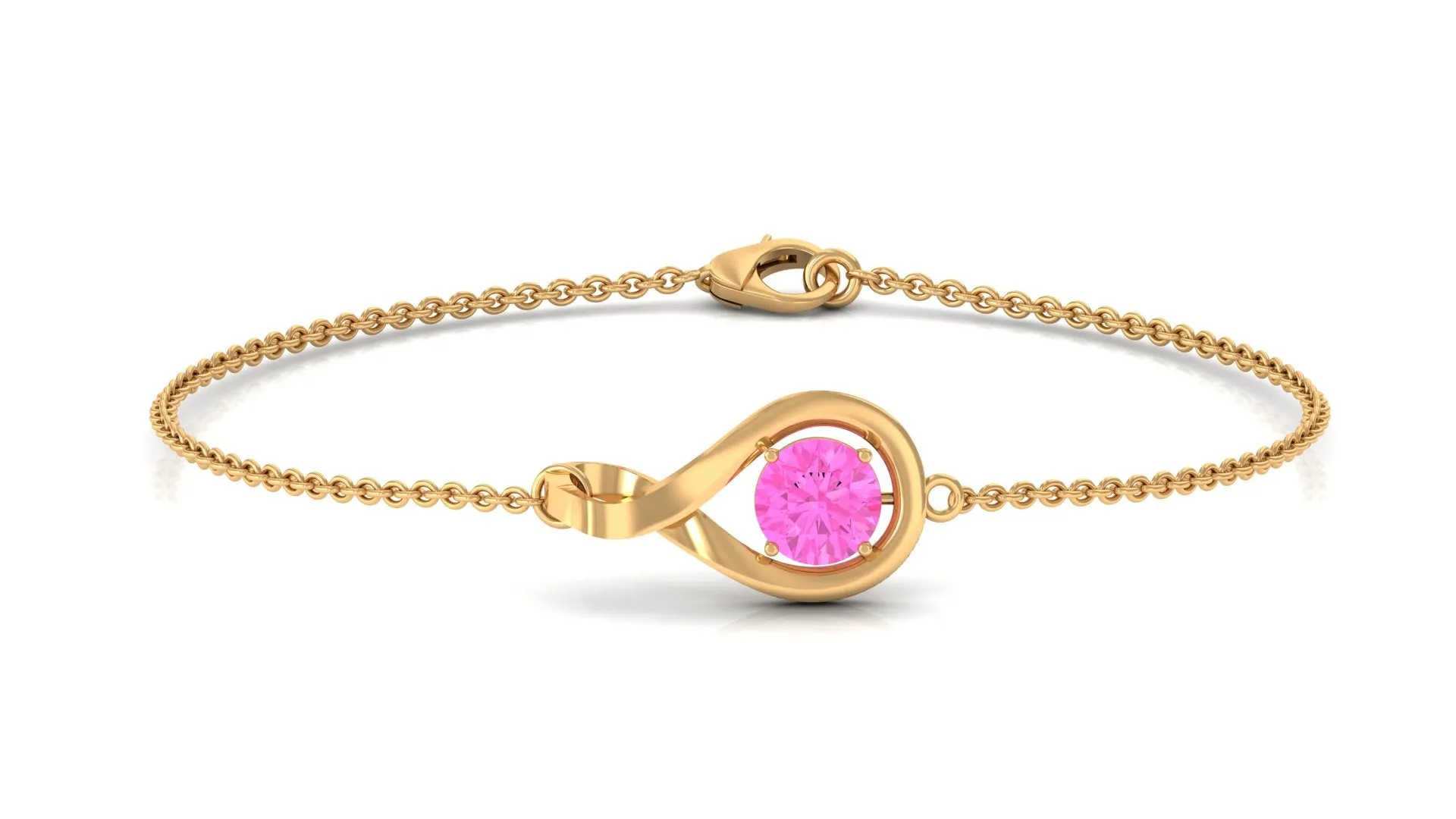 Simple Round Pink Sapphire Infinity Chain Bracelet