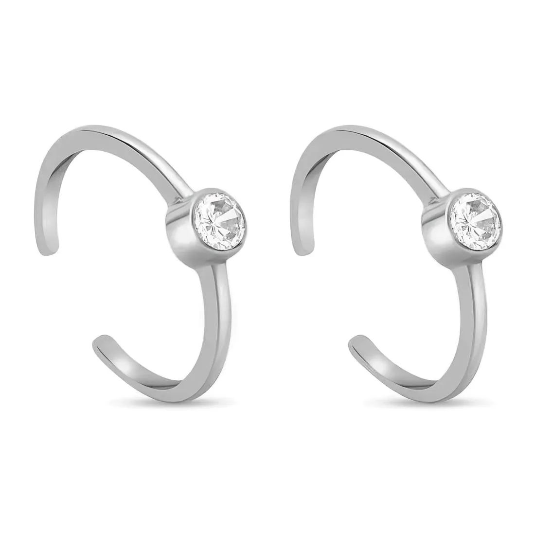 Solitaire Cut CZ adjustable 925 Silver Rhodium Plated Toe ring