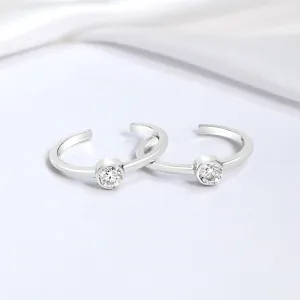 Solitaire Cut CZ adjustable 925 Silver Rhodium Plated Toe ring