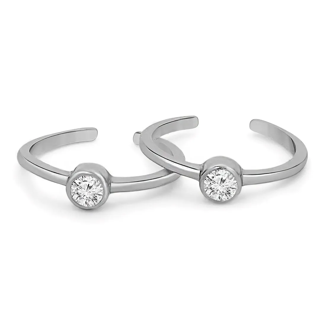 Solitaire Cut CZ adjustable 925 Silver Rhodium Plated Toe ring