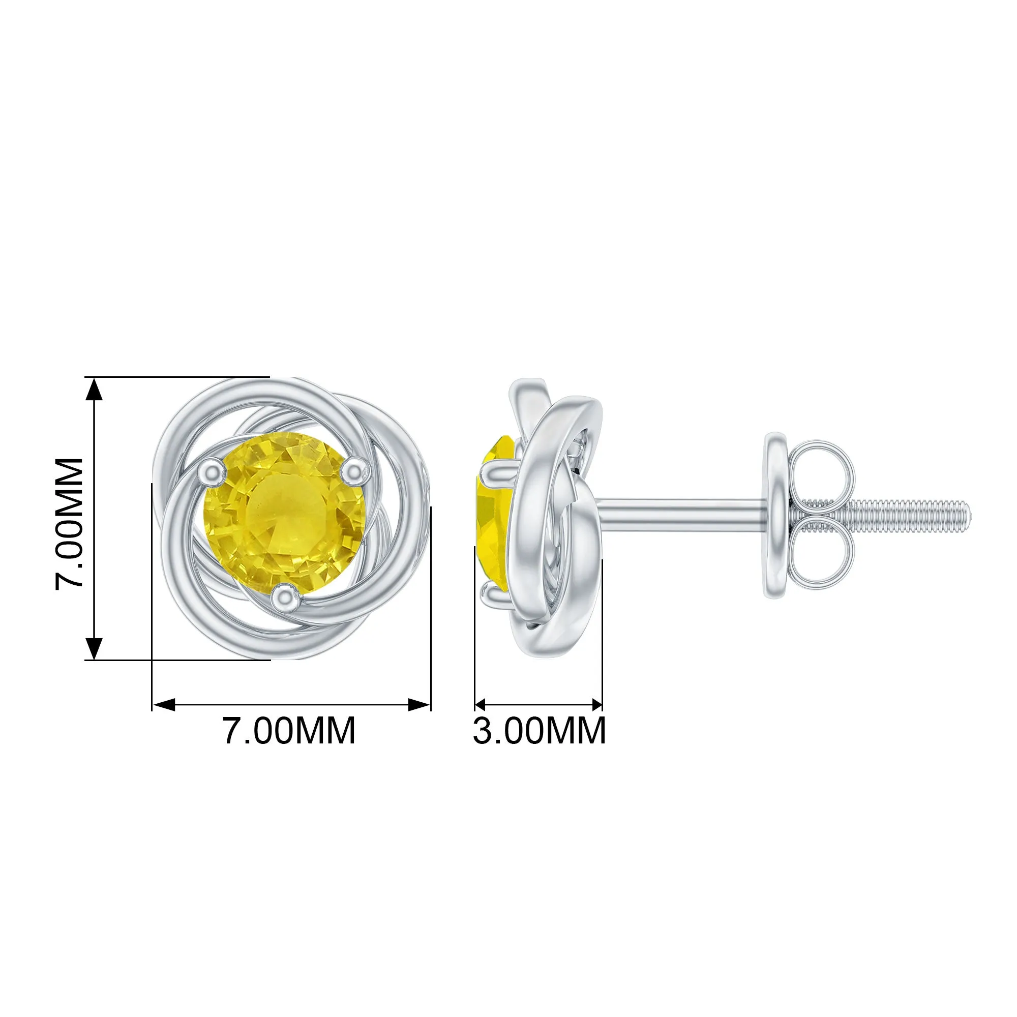 Solitaire Yellow Sapphire Swirl Stud Earrings