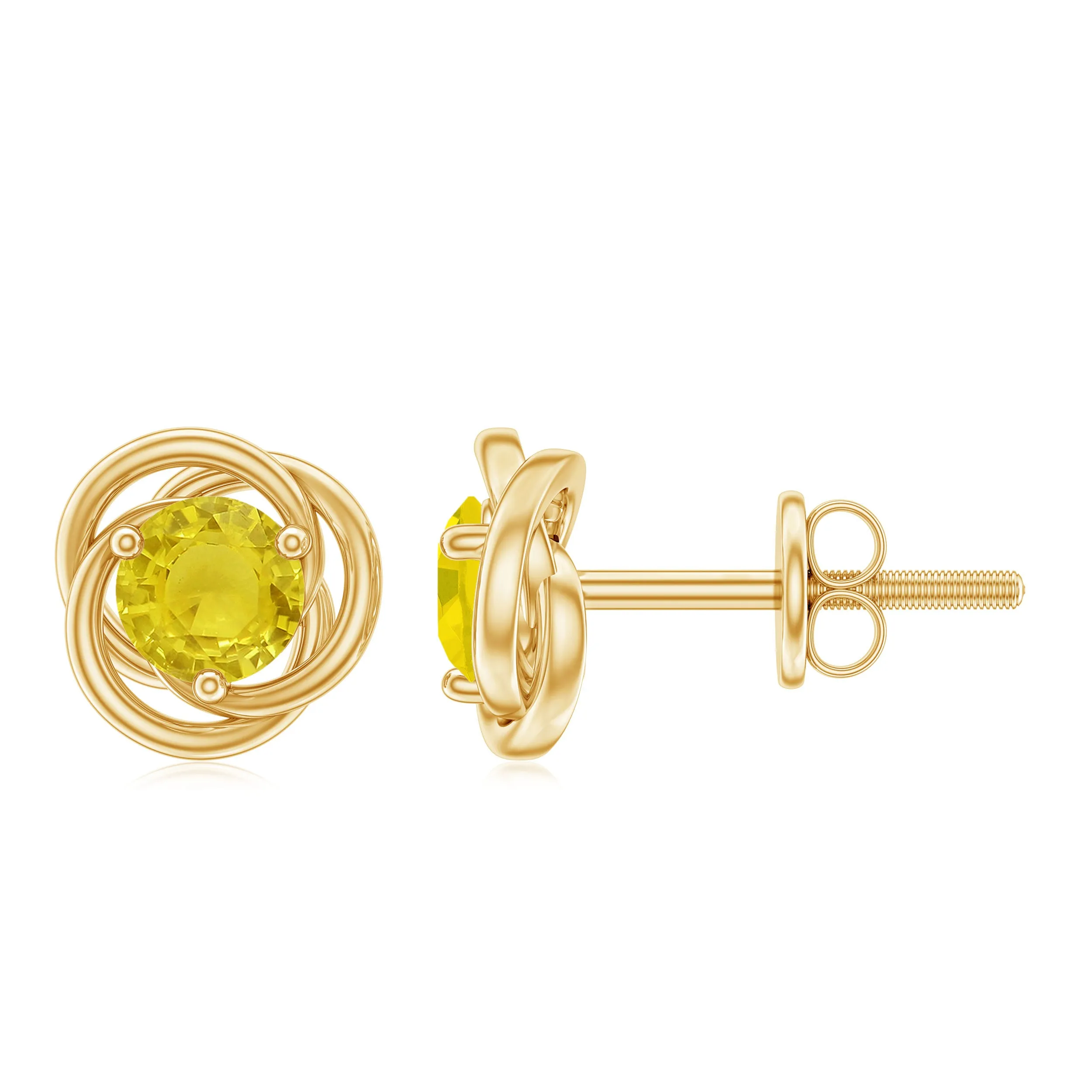 Solitaire Yellow Sapphire Swirl Stud Earrings