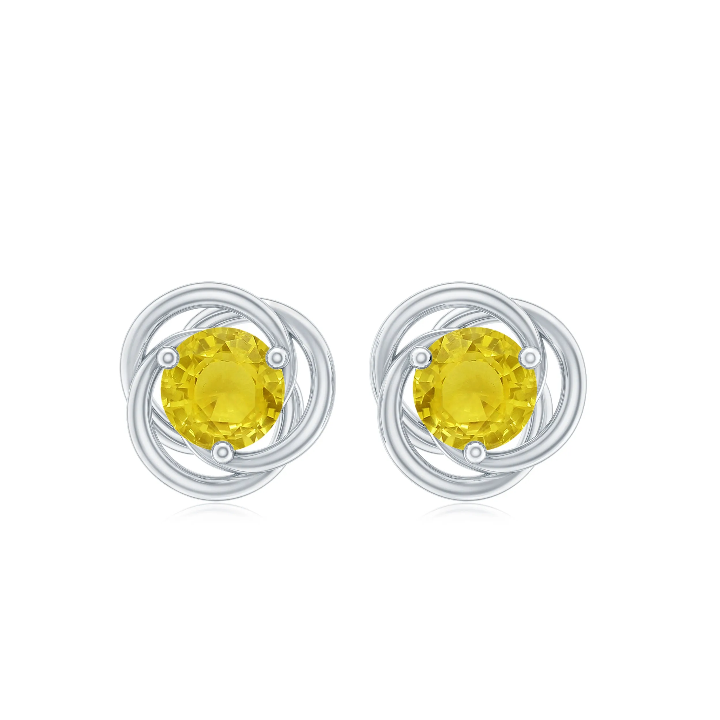 Solitaire Yellow Sapphire Swirl Stud Earrings