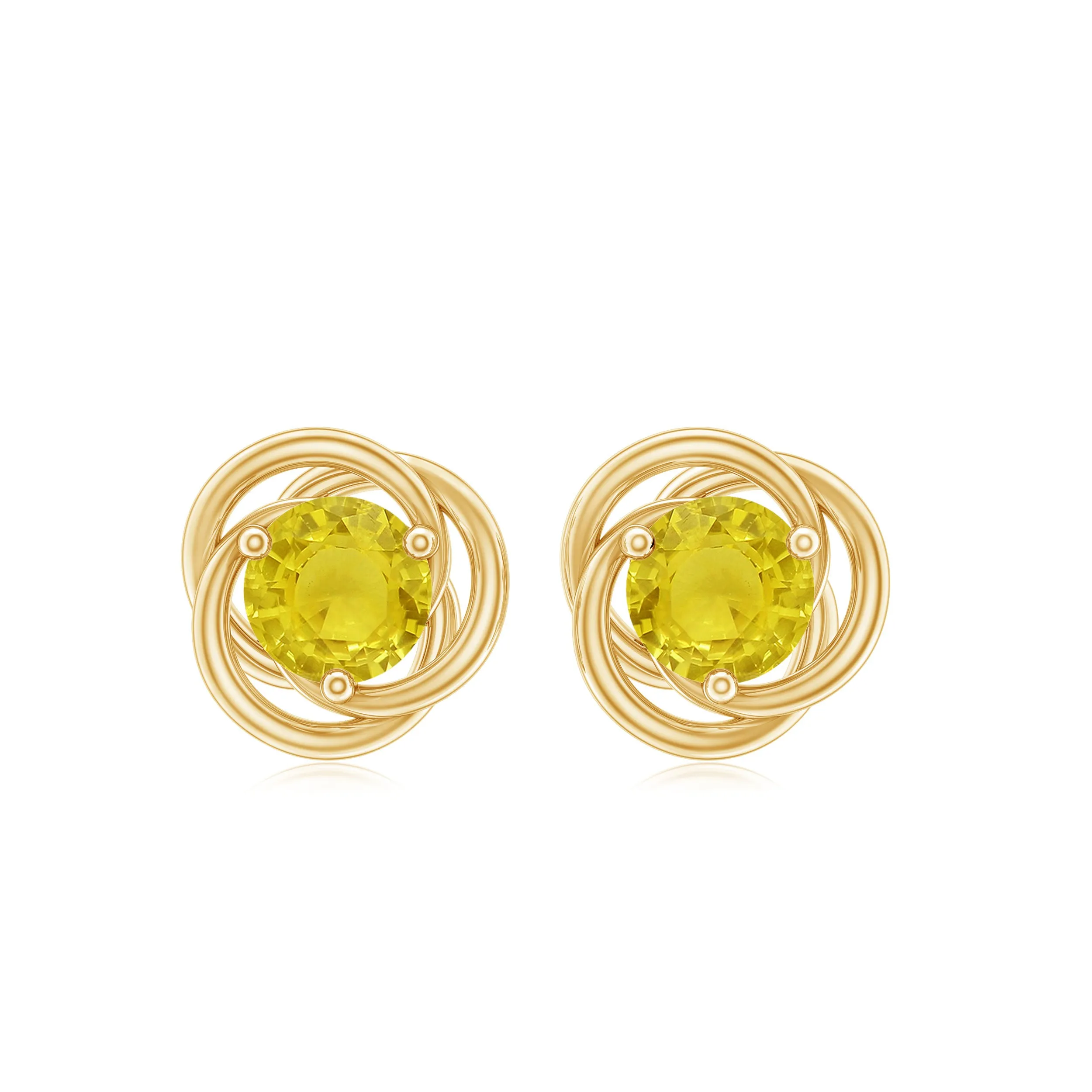 Solitaire Yellow Sapphire Swirl Stud Earrings