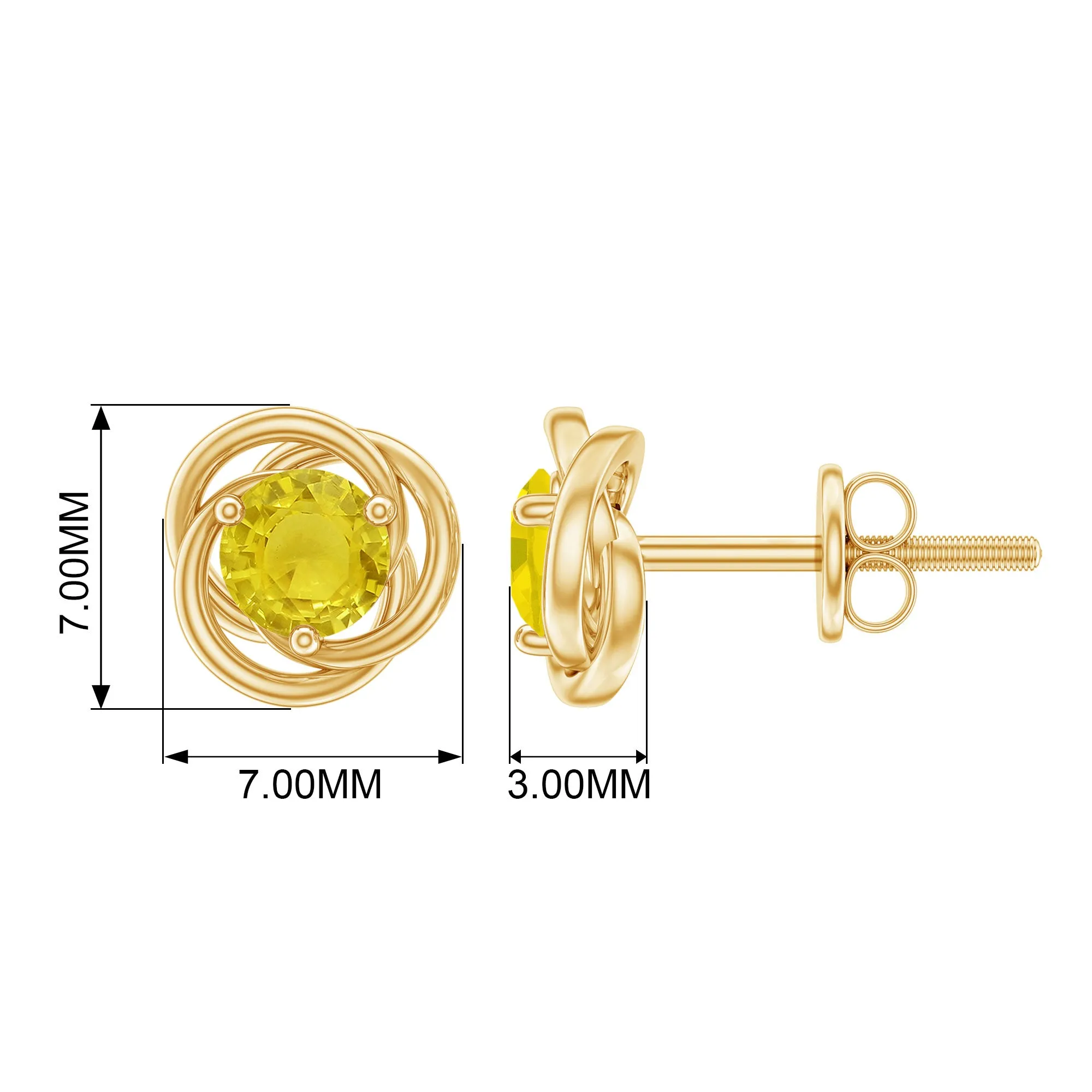 Solitaire Yellow Sapphire Swirl Stud Earrings