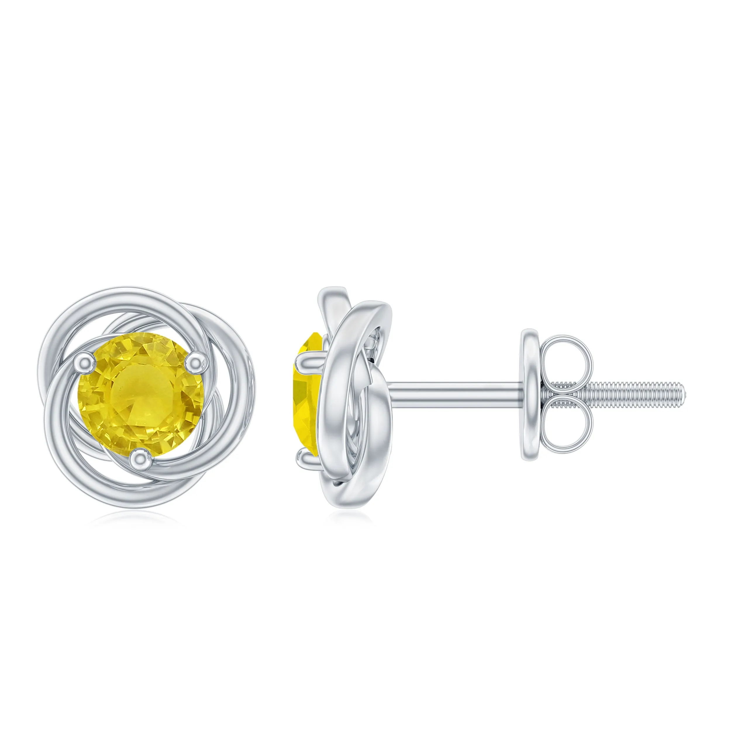 Solitaire Yellow Sapphire Swirl Stud Earrings