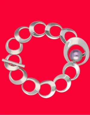 Steel Bracelet for Women with Organic Pearl, 12mm Round Grey Pearl, 7.8" Length, Petra Collection