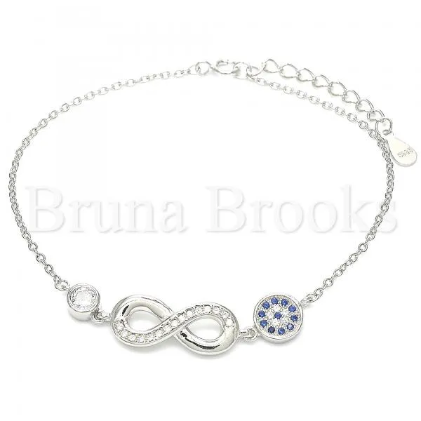 Sterling Silver 03.336.0069.07 Fancy Bracelet, Infinite Design, with Sapphire Blue Micro Pave and White Crystal, Polished Finish, Rhodium Tone