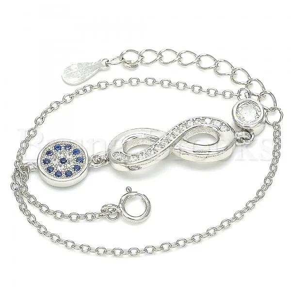 Sterling Silver 03.336.0069.07 Fancy Bracelet, Infinite Design, with Sapphire Blue Micro Pave and White Crystal, Polished Finish, Rhodium Tone