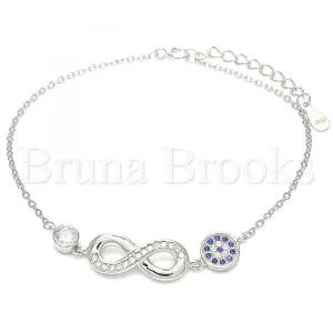 Sterling Silver 03.336.0069.07 Fancy Bracelet, Infinite Design, with Sapphire Blue Micro Pave and White Crystal, Polished Finish, Rhodium Tone
