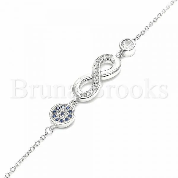 Sterling Silver 03.336.0069.07 Fancy Bracelet, Infinite Design, with Sapphire Blue Micro Pave and White Crystal, Polished Finish, Rhodium Tone
