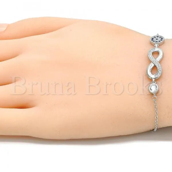 Sterling Silver 03.336.0069.07 Fancy Bracelet, Infinite Design, with Sapphire Blue Micro Pave and White Crystal, Polished Finish, Rhodium Tone
