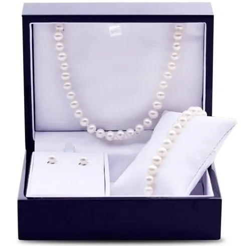 Sterling Silver Freshwater Pearl Bracelet, Studs, & Necklace Set