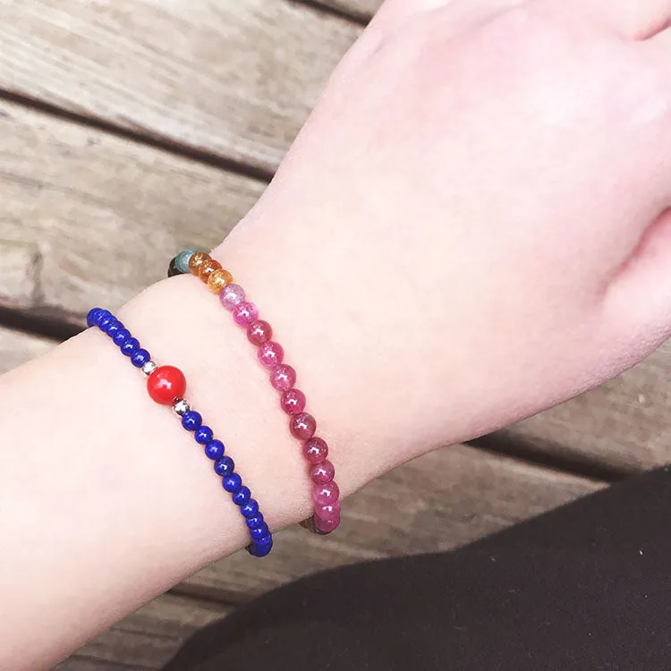 Sterling Silver Lapis Lazuli Cinnabar Bead Bracelet Handmade Jewelry Accessories Women