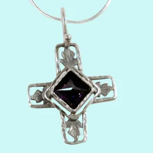 Sterling Silver Necklace, Cross Amethyst Necklace, Christmas Gifts for woman